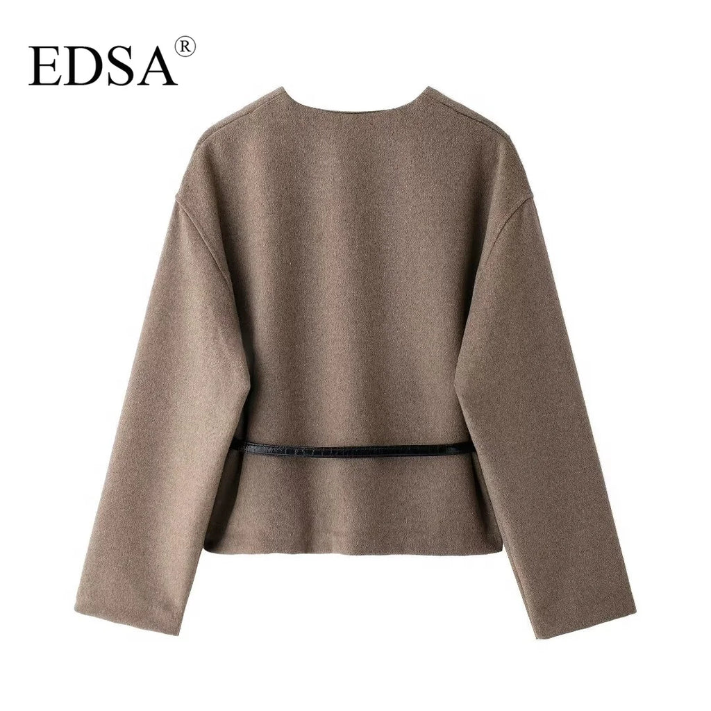 EDSA – Manteau léger pour femme, col V, manches longues, parfait pour sorties et trajets