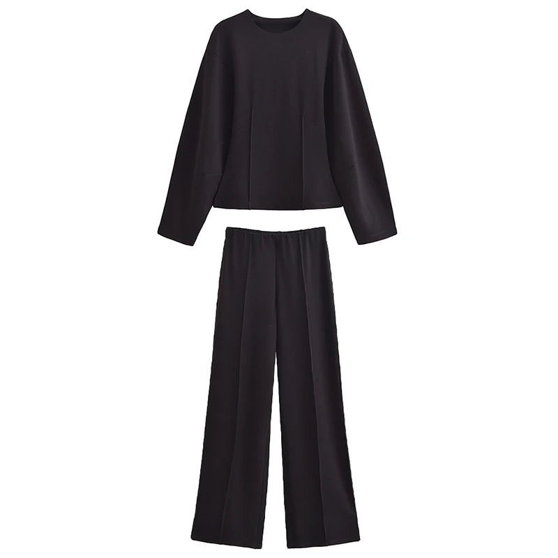 Ensemble 2 pièces femme hiver – Haut à manches longues et pantalon extensible chic en tissu double face