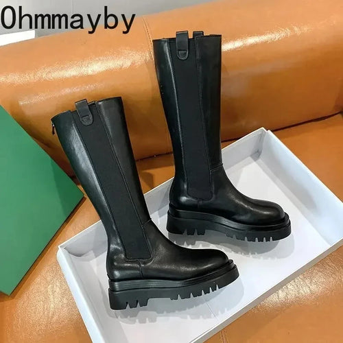 Bottes genou femme – plateforme, talons carrés, fourrure chaude, look mode automne/hiver