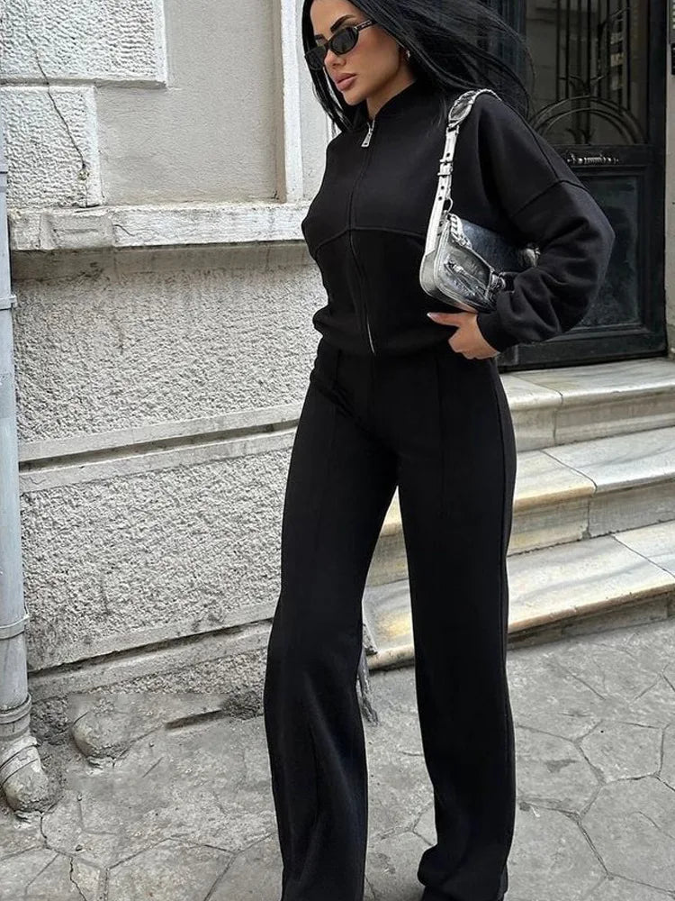 Ensemble Sport Femme – Sweat Oversize et Pantalon à Lacets, Tenue Confortable et Décontractée