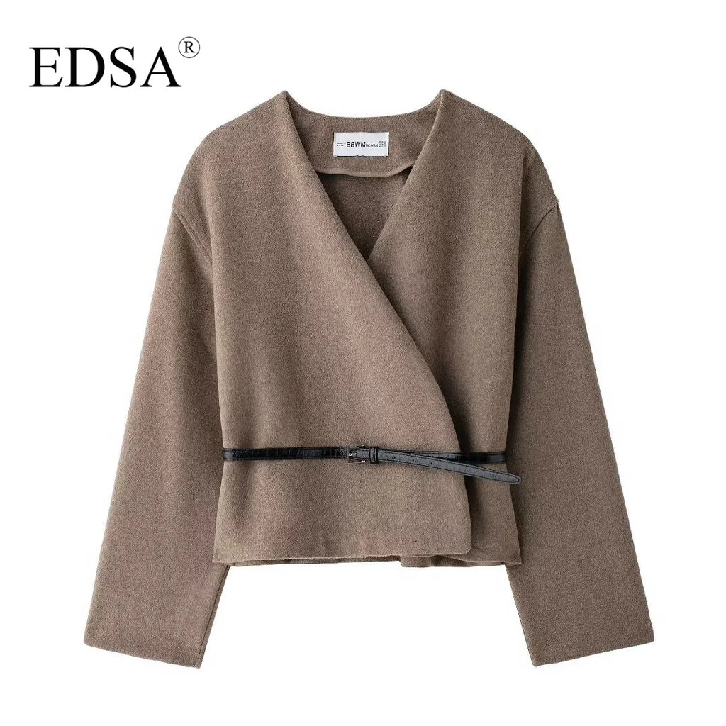 EDSA – Manteau léger pour femme, col V, manches longues, parfait pour sorties et trajets
