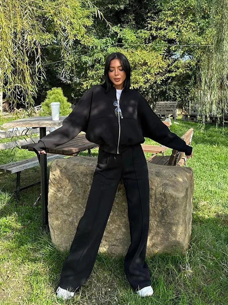 Ensemble Sport Femme – Sweat Oversize et Pantalon à Lacets, Tenue Confortable et Décontractée