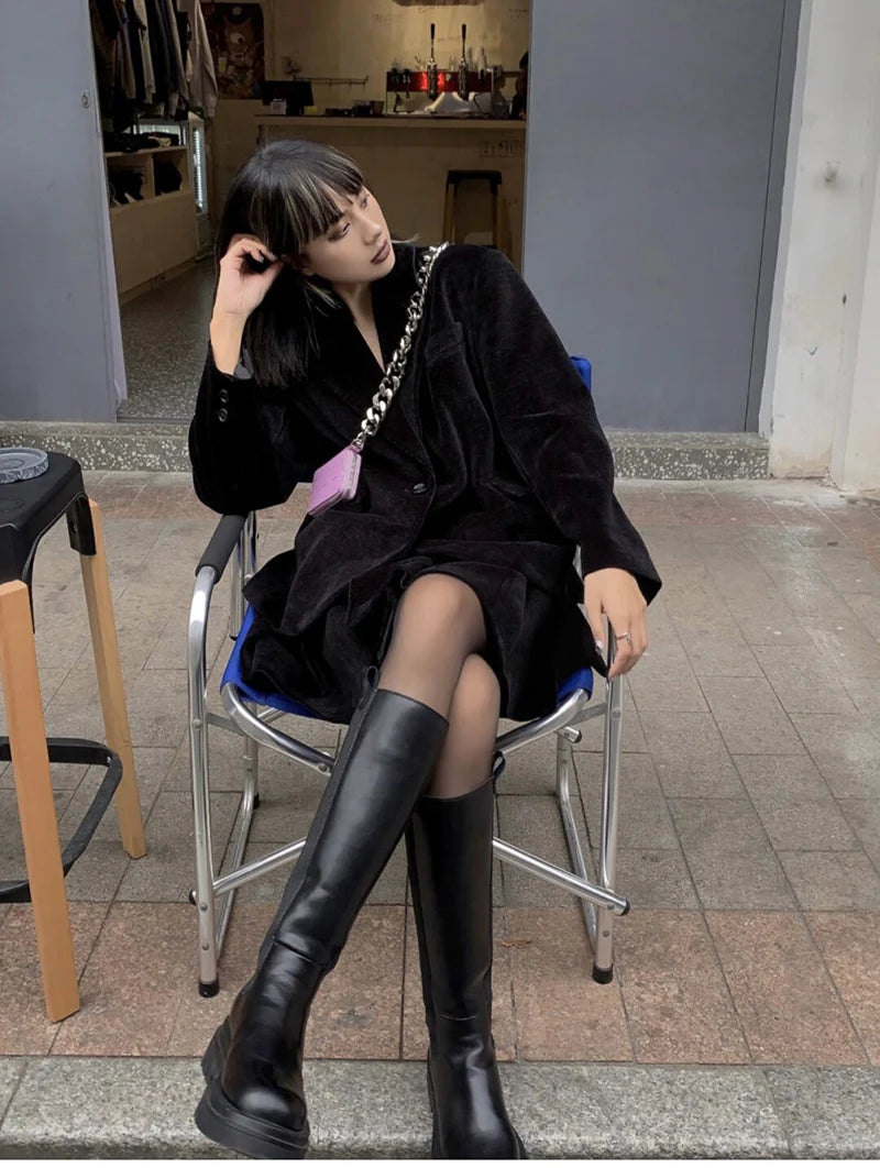 Bottes genou femme – plateforme, talons carrés, fourrure chaude, look mode automne/hiver