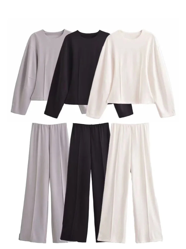 Ensemble 2 pièces femme hiver – Haut à manches longues et pantalon extensible chic en tissu double face