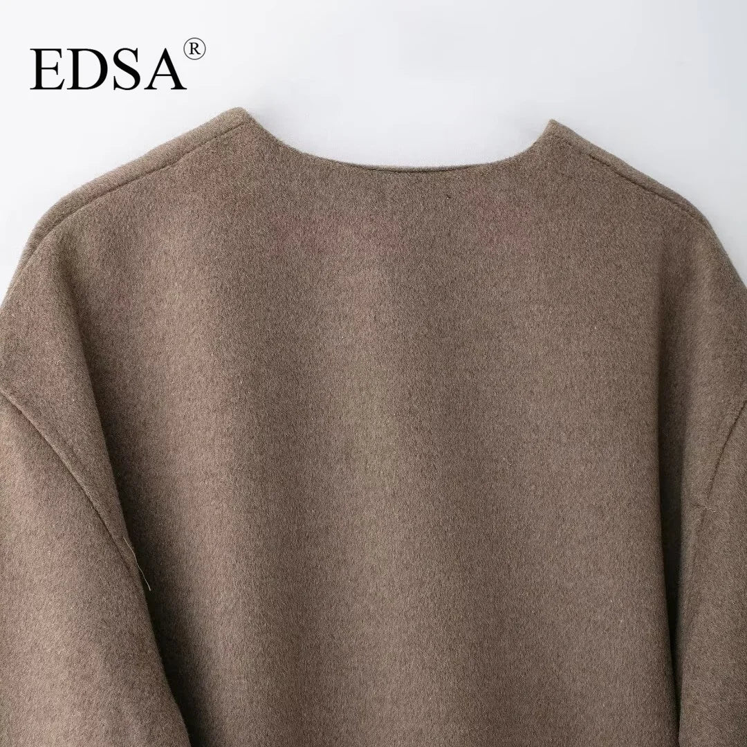EDSA – Manteau léger pour femme, col V, manches longues, parfait pour sorties et trajets
