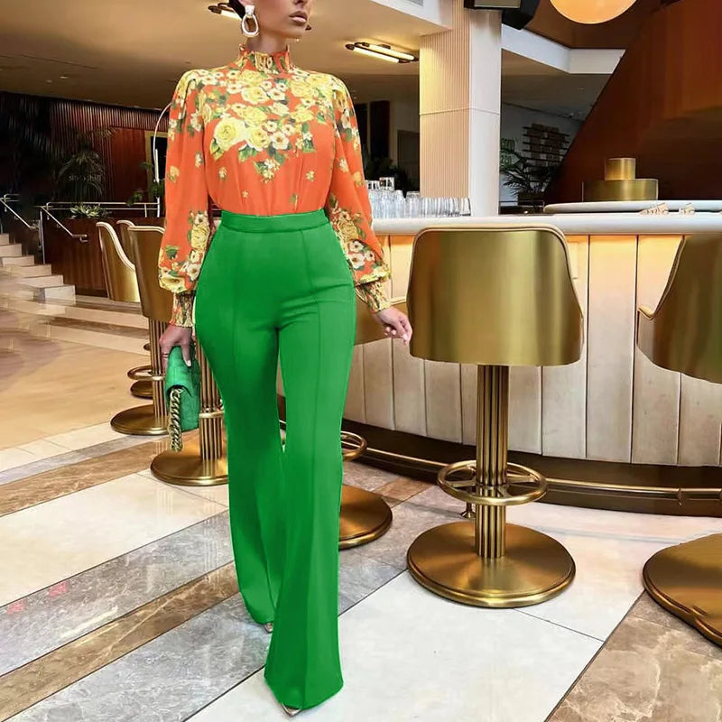 Pantalon long évasé pour femme – Couleur unie, coupe slim, bas cloche, style élégant