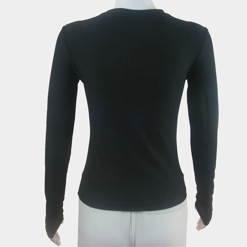 T-shirt Femme Manches Longues – Tricoté, Col Rond, Coupe Ajustée, Streetwear, Printemps/Été 2026