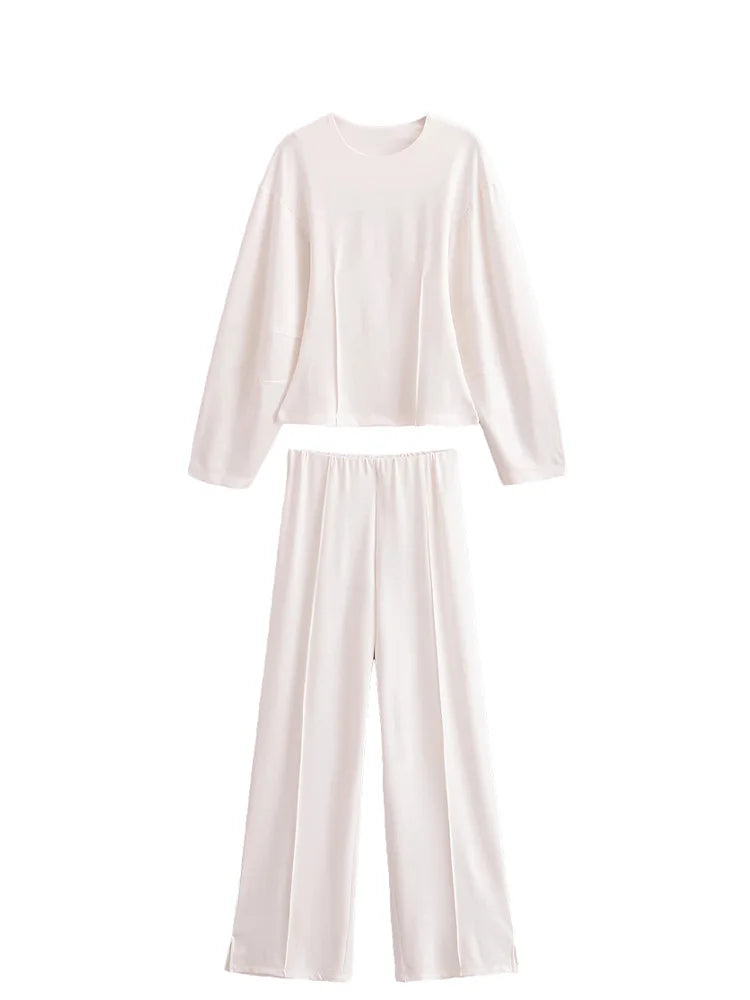 Ensemble 2 pièces femme hiver – Haut à manches longues et pantalon extensible chic en tissu double face