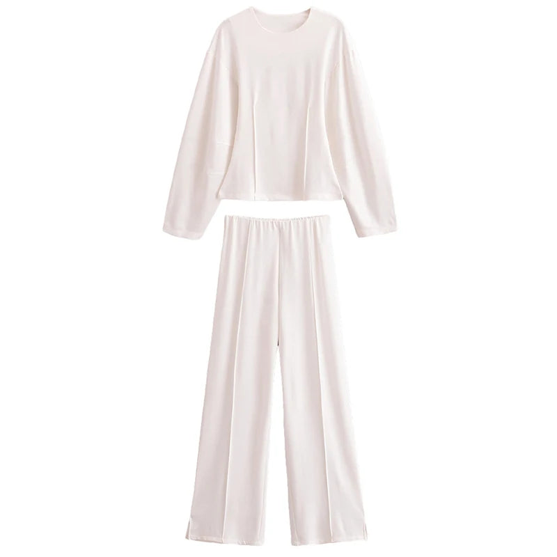 Ensemble 2 pièces femme hiver – Haut à manches longues et pantalon extensible chic en tissu double face