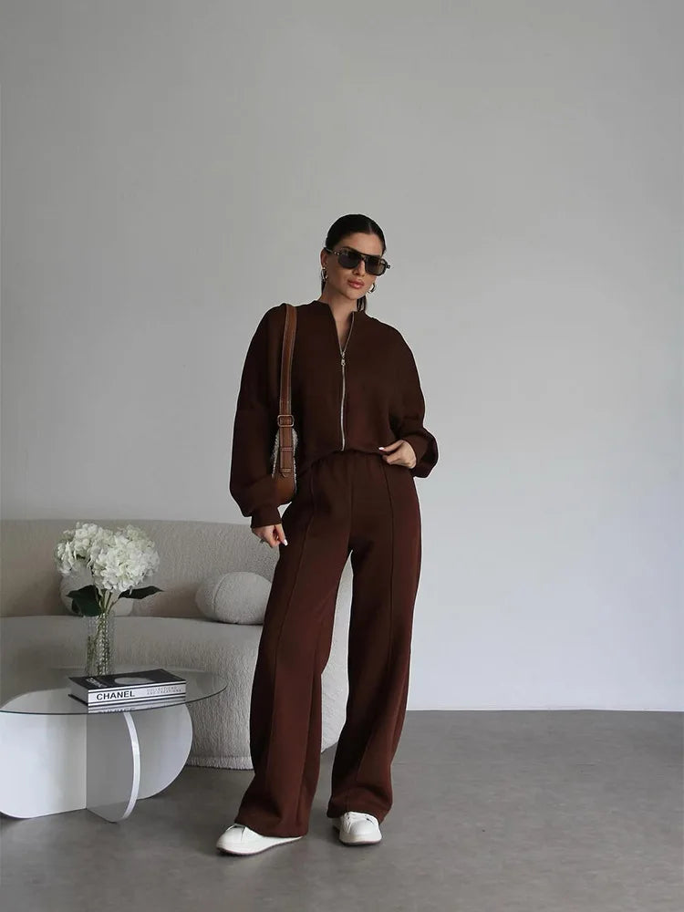 Ensemble Sport Femme – Sweat Oversize et Pantalon à Lacets, Tenue Confortable et Décontractée