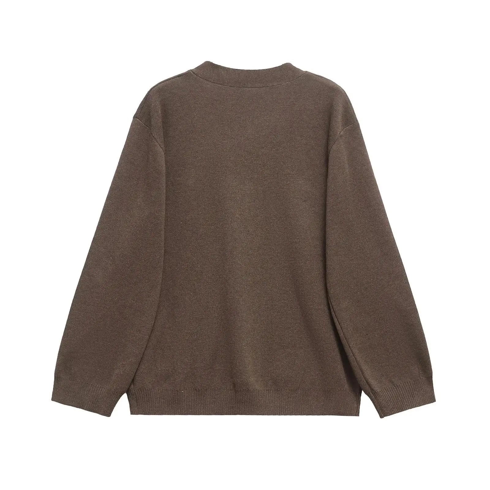 Cardigan en tricot pour femme – couleur unie, manches longues, col V, style coréen décontracté