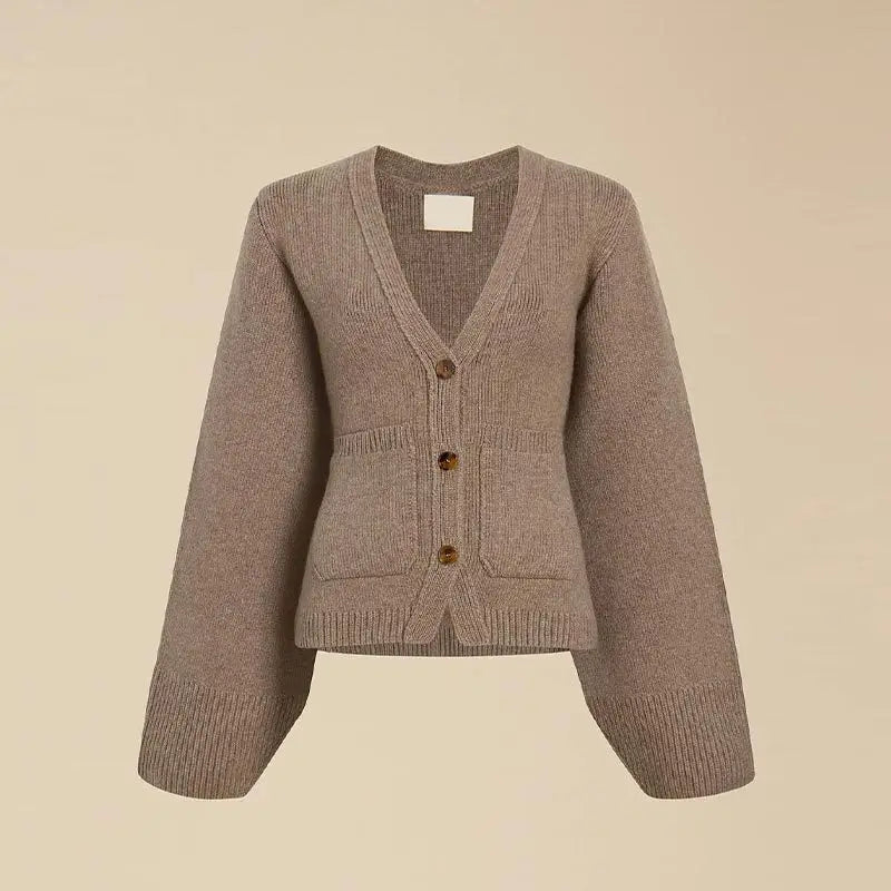 Cardigan en tricot pour femme – couleur unie, manches longues, col V, style coréen décontracté