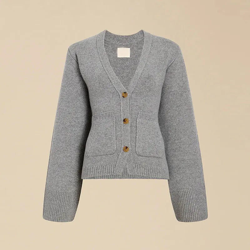 Cardigan en tricot pour femme – couleur unie, manches longues, col V, style coréen décontracté
