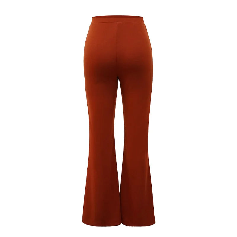 Pantalon long évasé pour femme – Couleur unie, coupe slim, bas cloche, style élégant